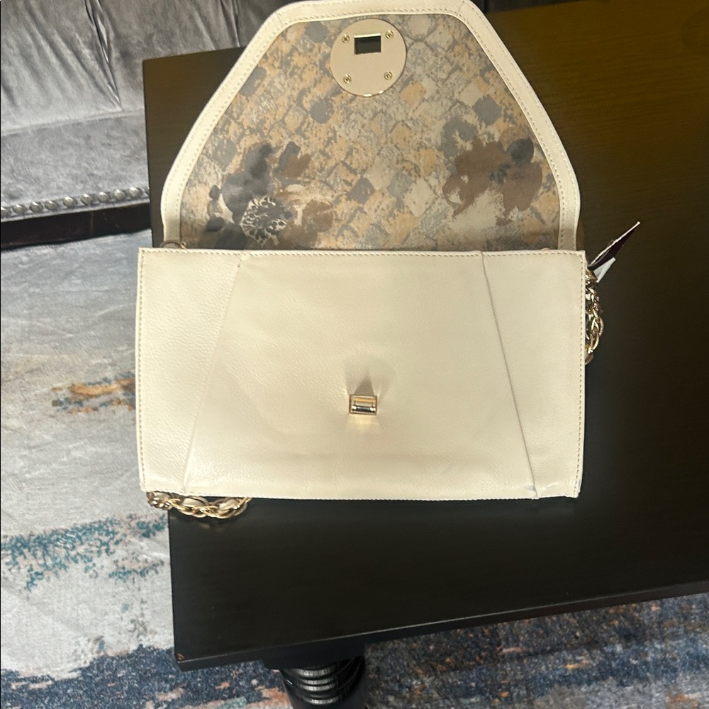 Elliott Lucca Cream Leather Clutch with Gold Chain - Picture 10 of 16